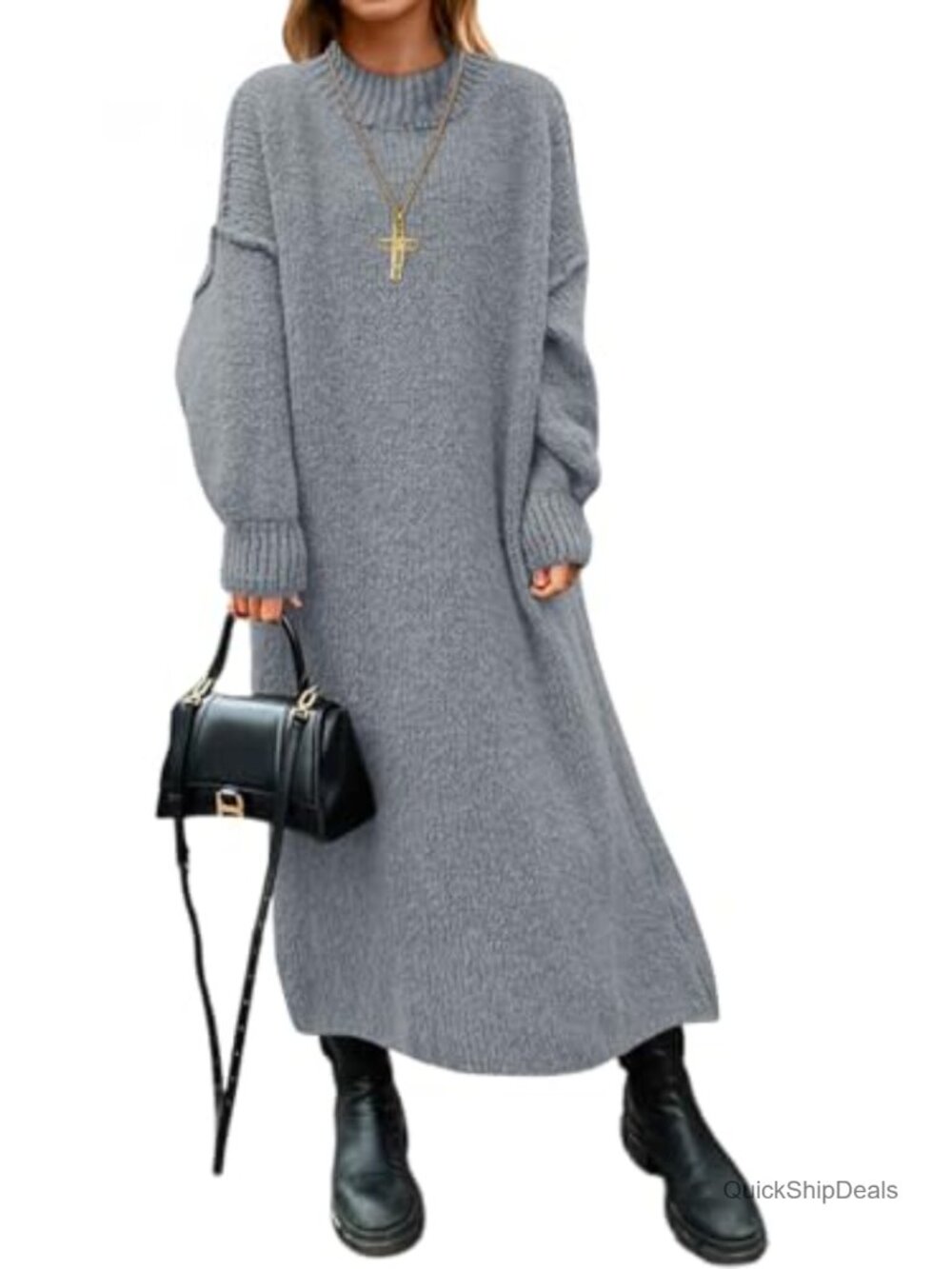 Women's Oversized Maxi Sweater Dress Mock Neck Long Sleeve Chunky Knit Winter